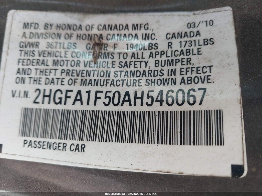 2HGFA1F50AH546067 2010 HONDA CIVIC photo no. 9