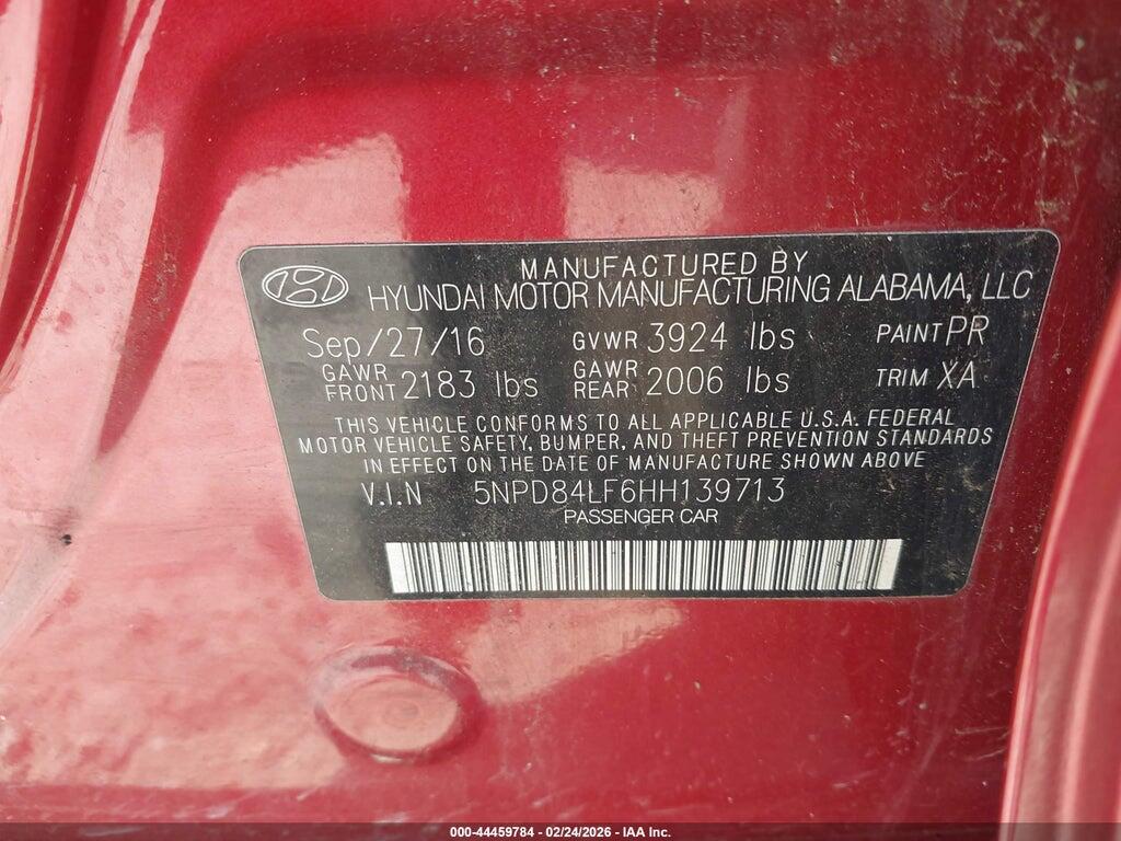 5NPD84LF6HH139713 2017 HYUNDAI ELANTRA photo no. 9