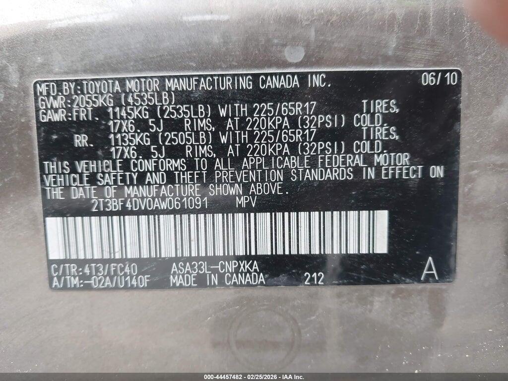 2T3BF4DV0AW061091 2010 TOYOTA RAV4 photo no. 9