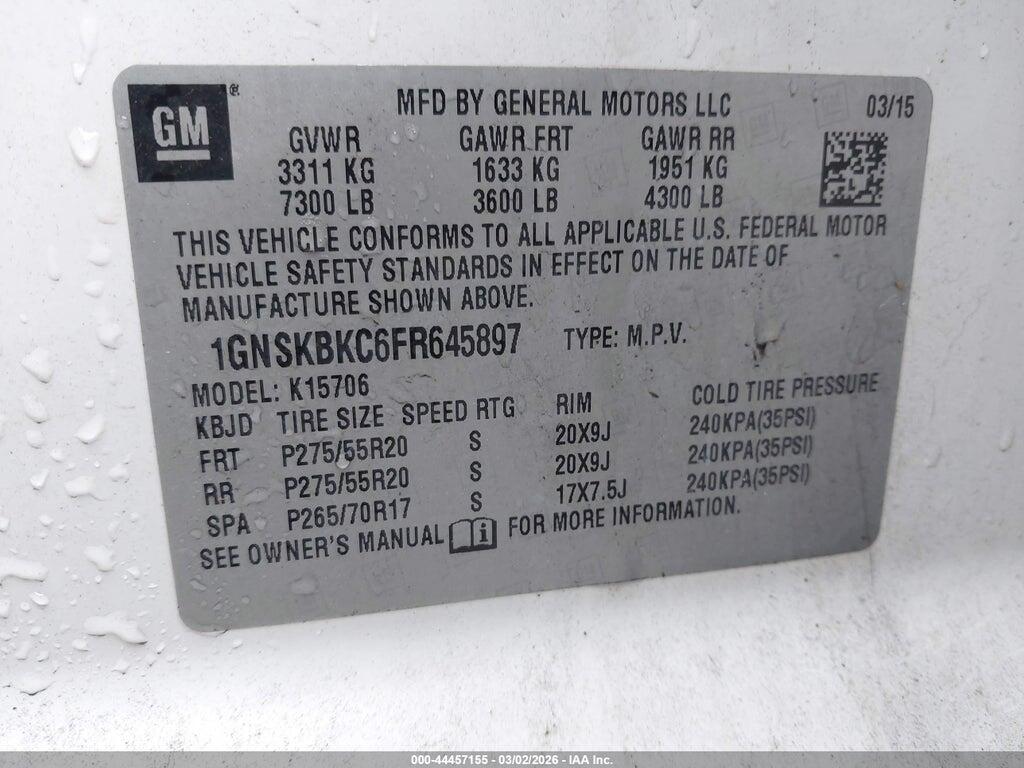 1GNSKBKC6FR645897 2015 CHEVROLET TAHOE photo no. 9