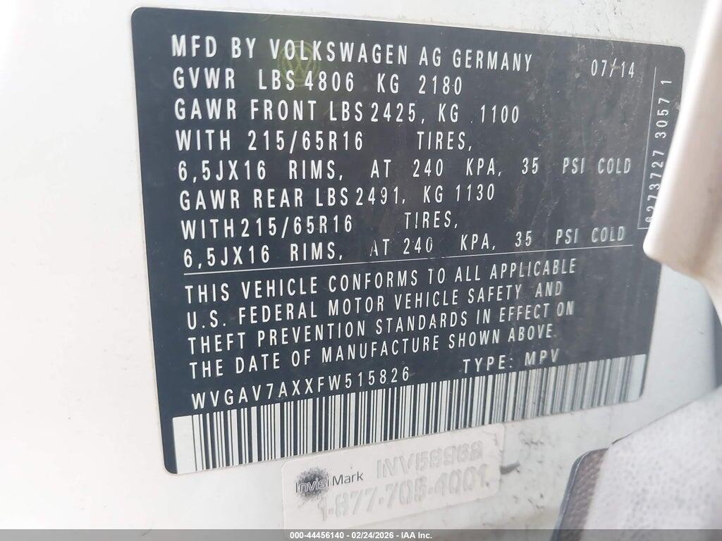 WVGAV7AXXFW515826 2015 VOLKSWAGEN TIGUAN photo no. 9