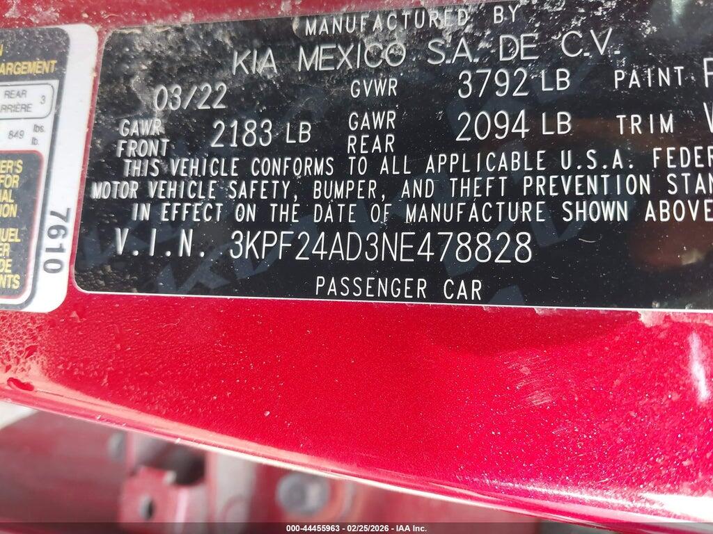 3KPF24AD3NE478828 2022 KIA FORTE photo no. 9