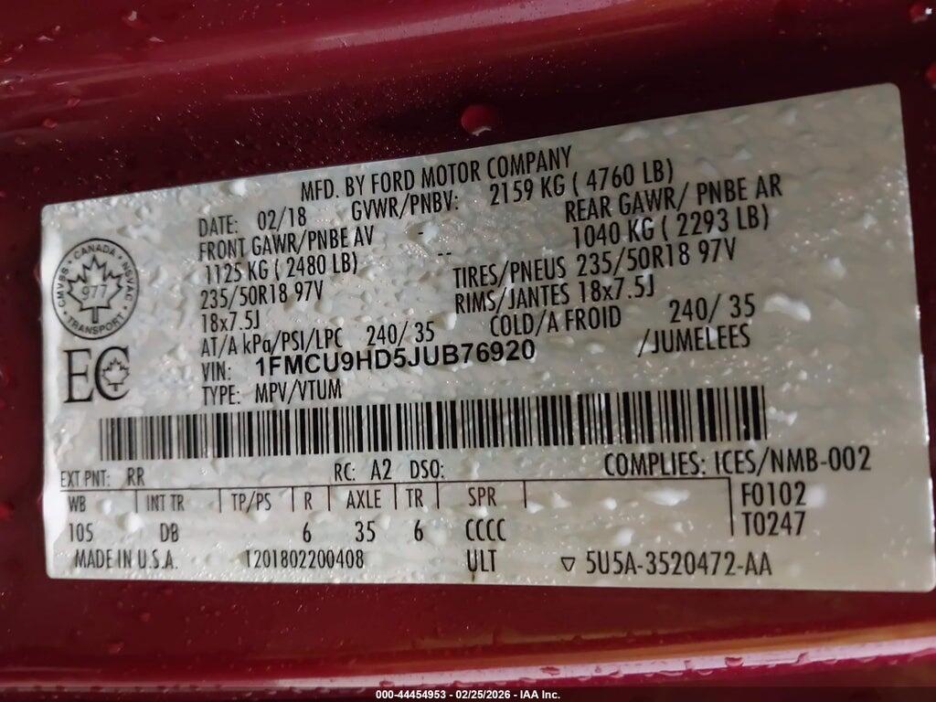 1FMCU9HD5JUB76920 2018 FORD ESCAPE photo no. 9