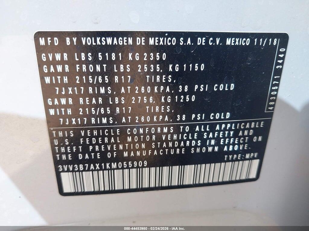 3VV3B7AX1KM055909 2019 VOLKSWAGEN TIGUAN photo no. 9