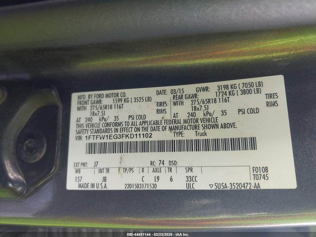 1FTFW1EG3FKD11102 2015 FORD F-150 photo no. 9