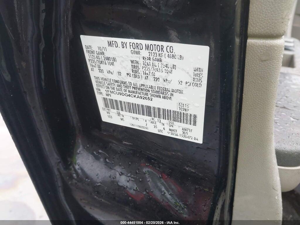 1FMCU9DG4CKA92652 2012 FORD ESCAPE photo no. 9