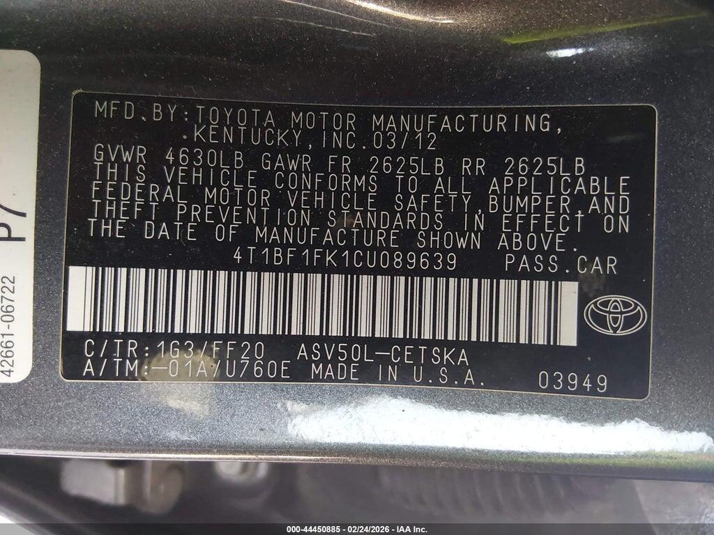4T1BF1FK1CU089639 2012 TOYOTA CAMRY photo no. 9