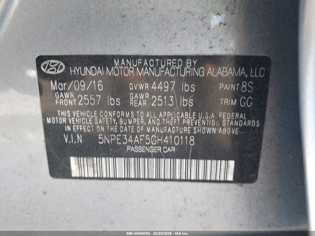 5NPE34AF5GH410118 2016 HYUNDAI SONATA photo no. 9