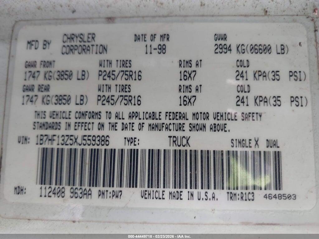 1B7HF13Z5XJ559386 1999 DODGE RAM 1500 photo no. 9