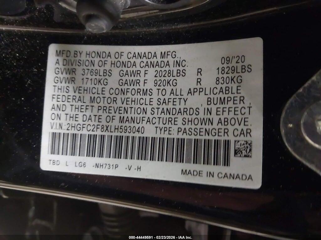 2HGFC2F8XLH593040 2020 HONDA CIVIC photo no. 9