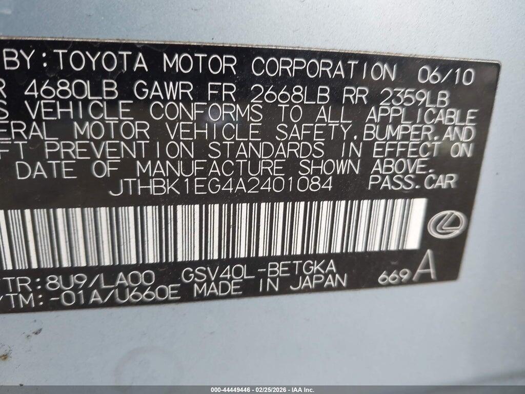 JTHBK1EG4A2401084 2010 LEXUS ES 350 photo no. 9