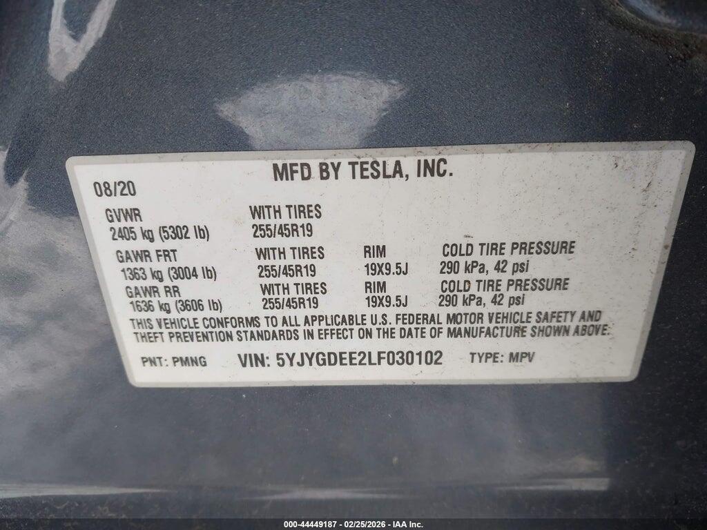 5YJYGDEE2LF030102 2020 TESLA MODEL Y photo no. 9