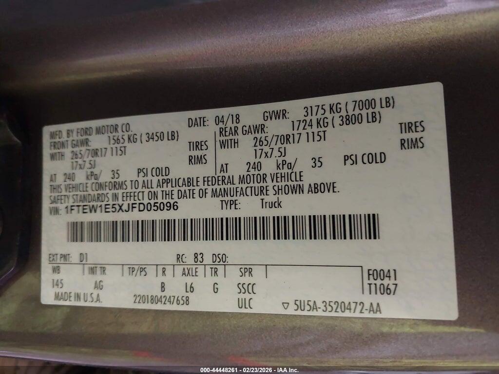1FTEW1E5XJFD05096 2018 FORD F-150 photo no. 9