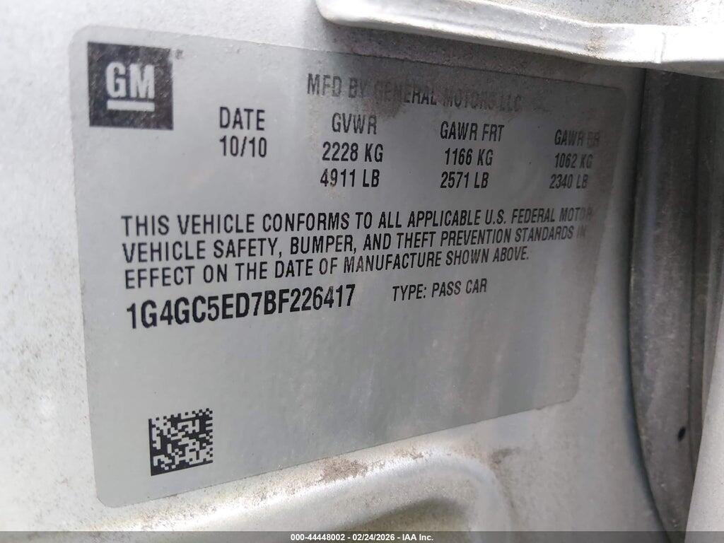 1G4GC5ED7BF226417 2011 BUICK LACROSSE photo no. 9