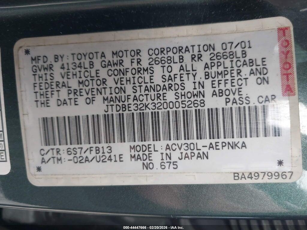 JTDBE32K320005268 2002 TOYOTA CAMRY photo no. 9