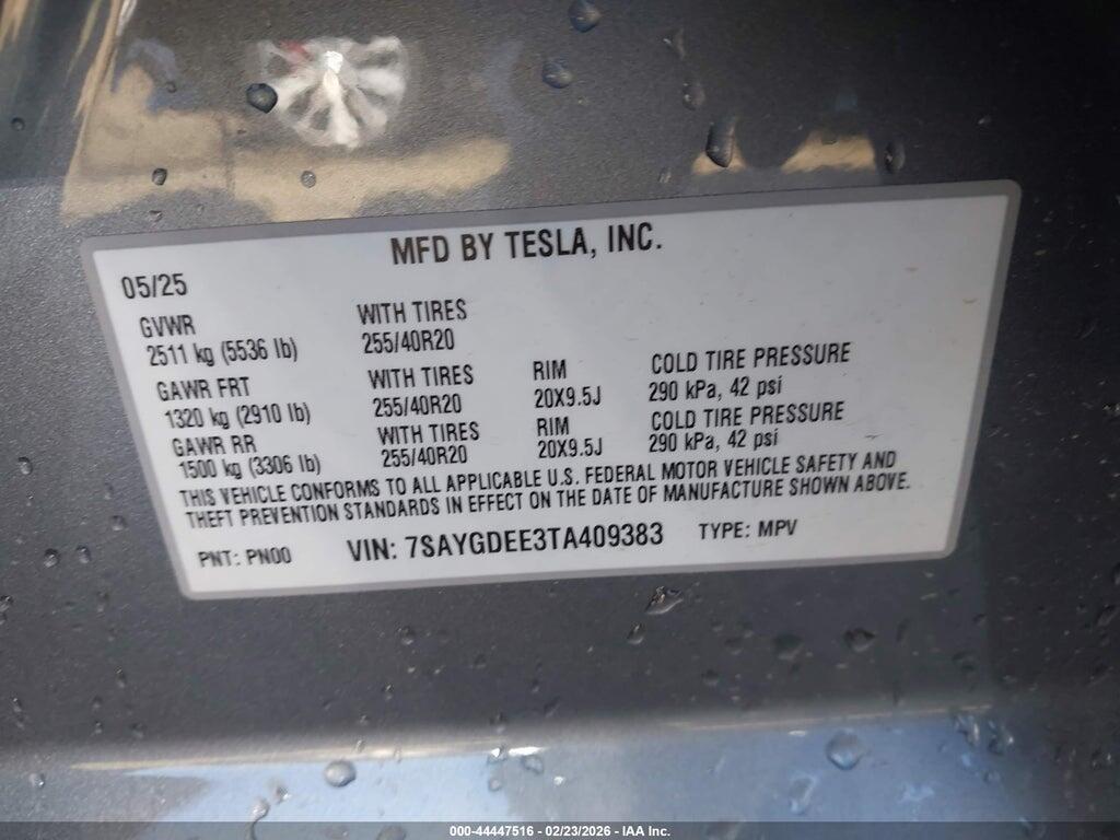 7SAYGDEE3TA409383 2026 TESLA MODEL Y photo no. 9
