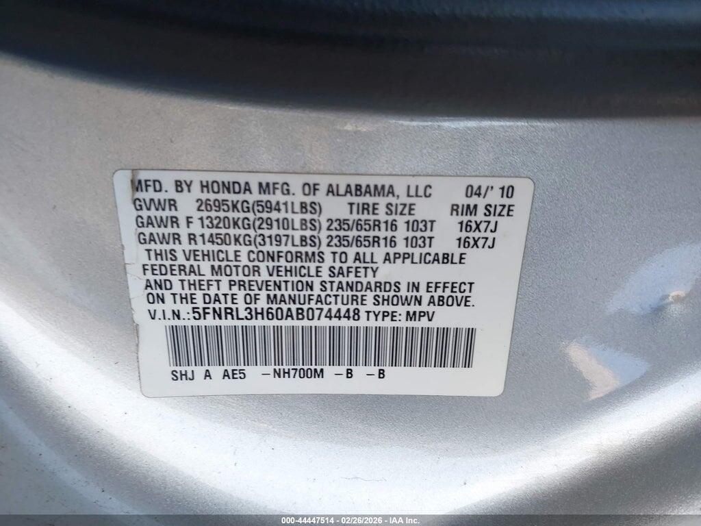 5FNRL3H60AB074448 2010 HONDA ODYSSEY photo no. 9