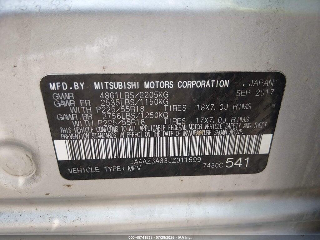 JA4AZ3A33JZ011599 2018 MITSUBISHI OUTLANDER photo no. 9