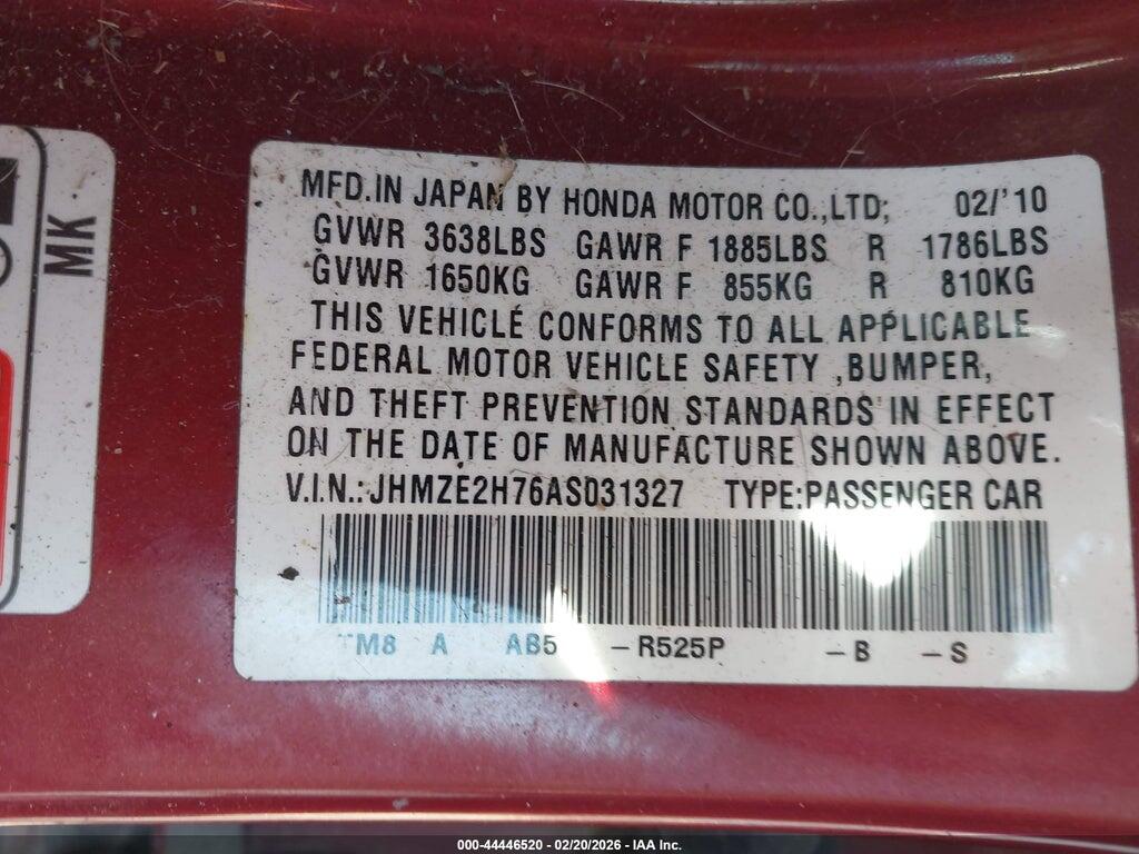 JHMZE2H76AS031327 2010 HONDA INSIGHT photo no. 9
