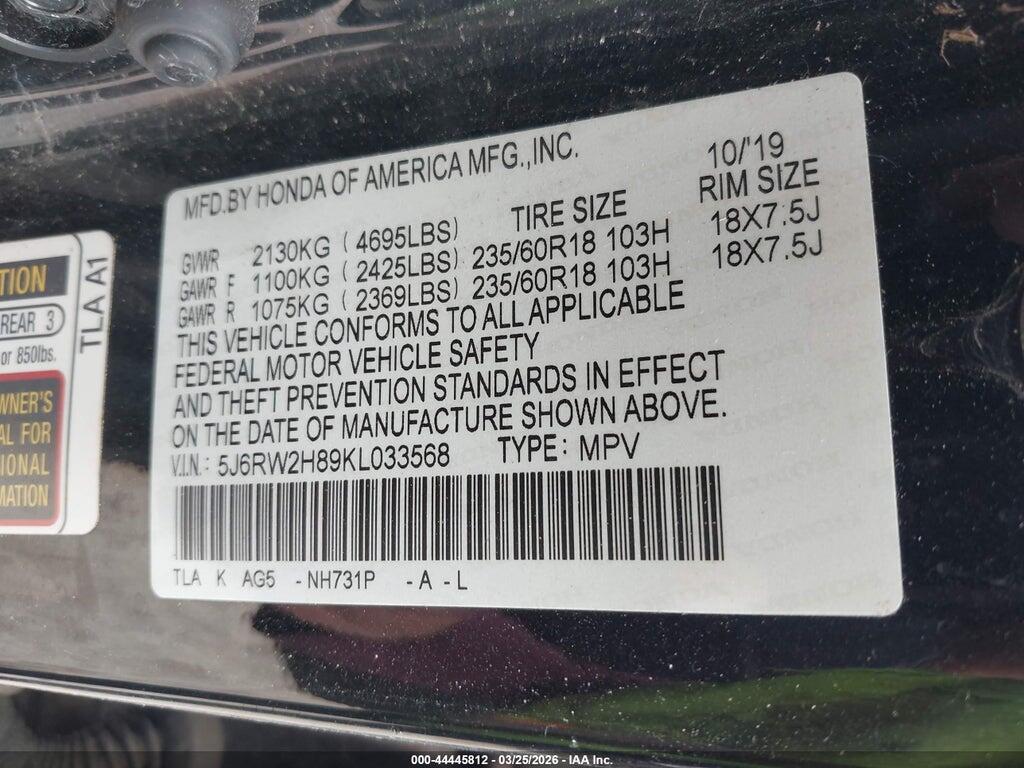 5J6RW2H89KL033568 2019 HONDA CR-V photo no. 9