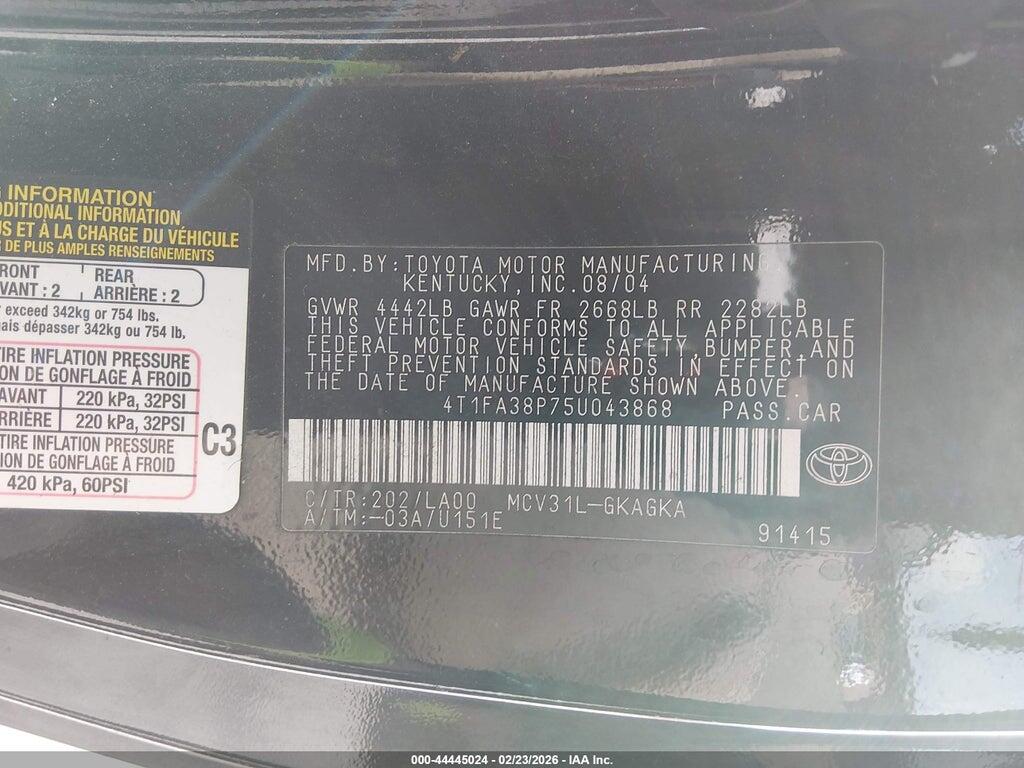 4T1FA38P75U043868 2005 TOYOTA CAMRY SOLARA photo no. 9