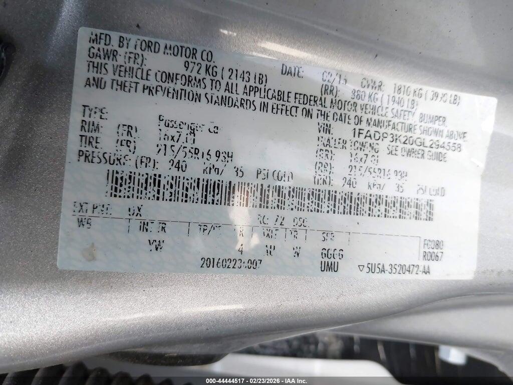 1FADP3K20GL294558 2016 FORD FOCUS photo no. 9