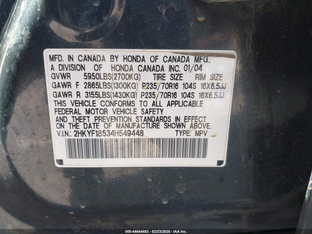 2HKYF18534H549448 2004 HONDA PILOT photo no. 9