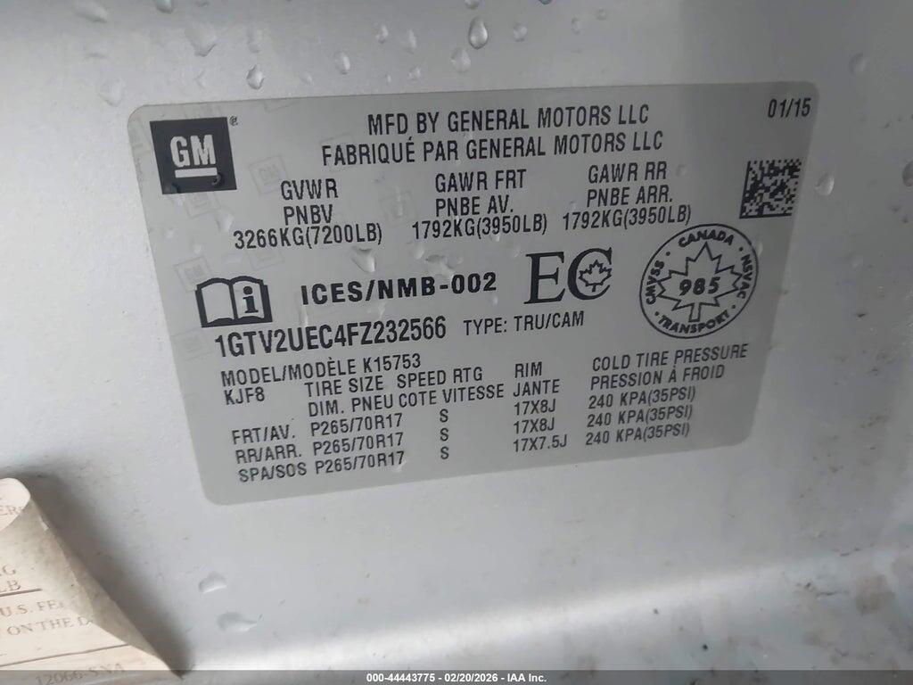 1GTV2UEC4FZ232566 2015 GMC SIERRA 1500 photo no. 9