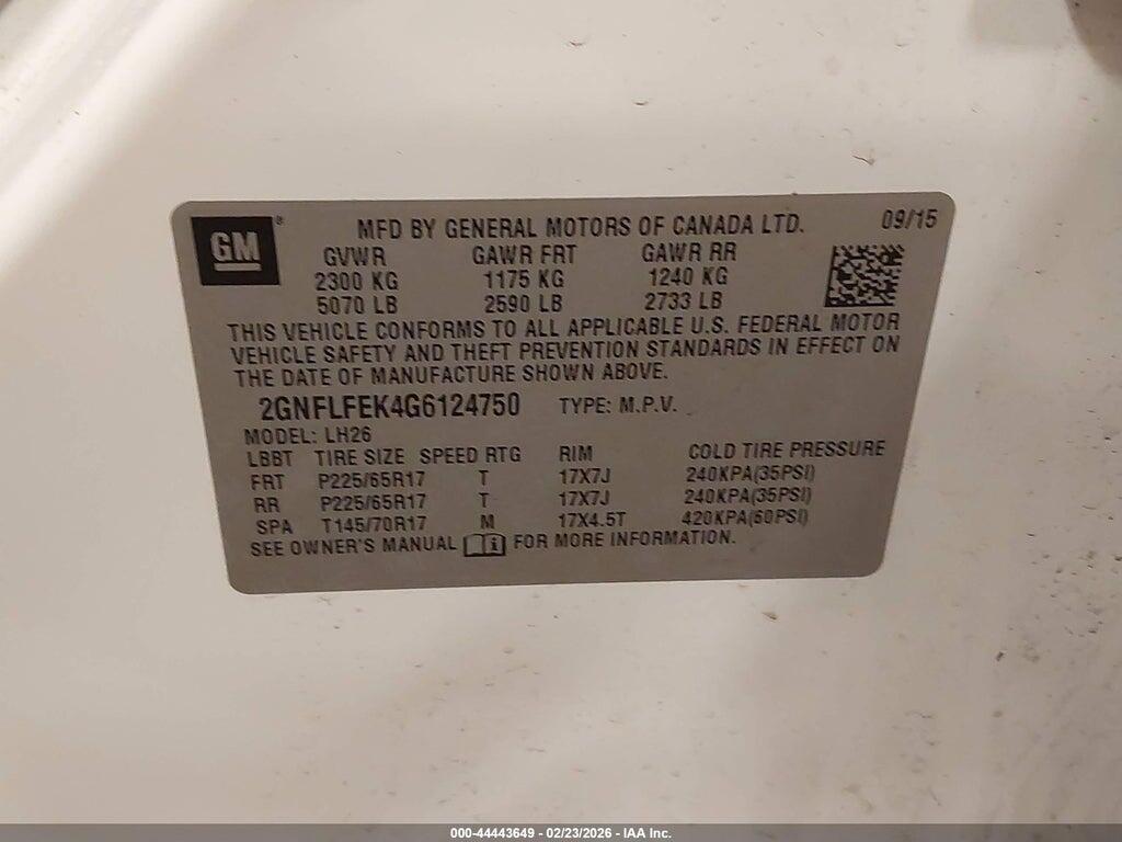 2GNFLFEK4G6124750 2016 CHEVROLET EQUINOX photo no. 9