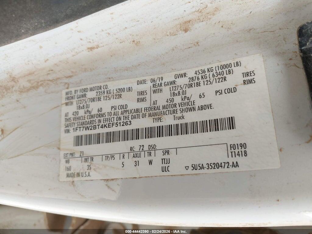 1FT7W2BT4KEF51263 2019 FORD F-250 photo no. 9