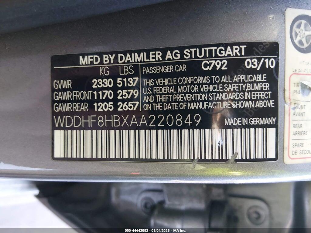 WDDHF8HBXAA220849 2010 MERCEDES-BENZ E 350 photo no. 9