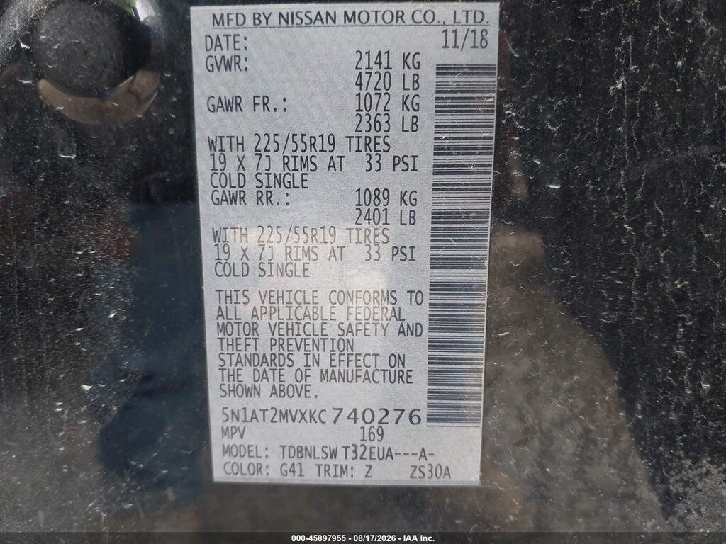 5N1AT2MVXKC740276 2019 NISSAN ROGUE photo no. 9