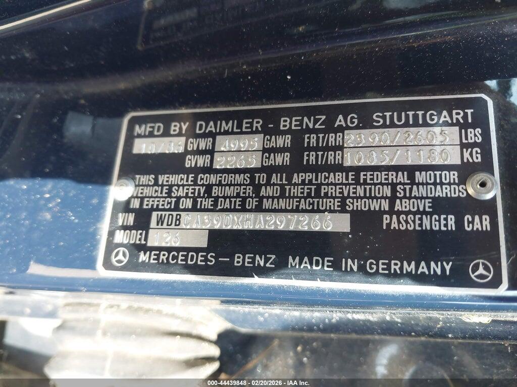 WDBCA39DXHA297266 1987 MERCEDES-BENZ 560 photo no. 9