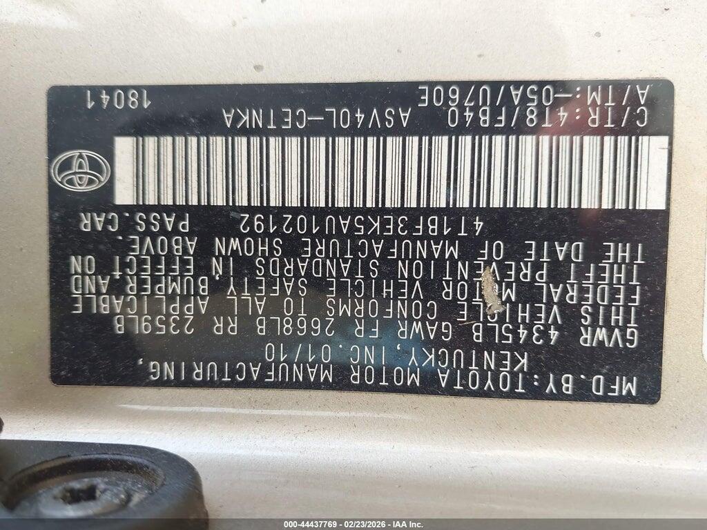 4T1BF3EK5AU102192 2010 TOYOTA CAMRY photo no. 9