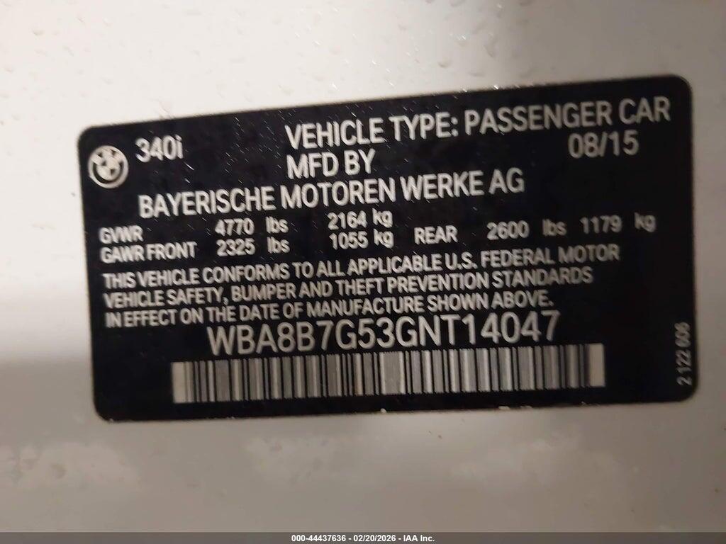 WBA8B7G53GNT14047 2016 BMW 340I photo no. 9
