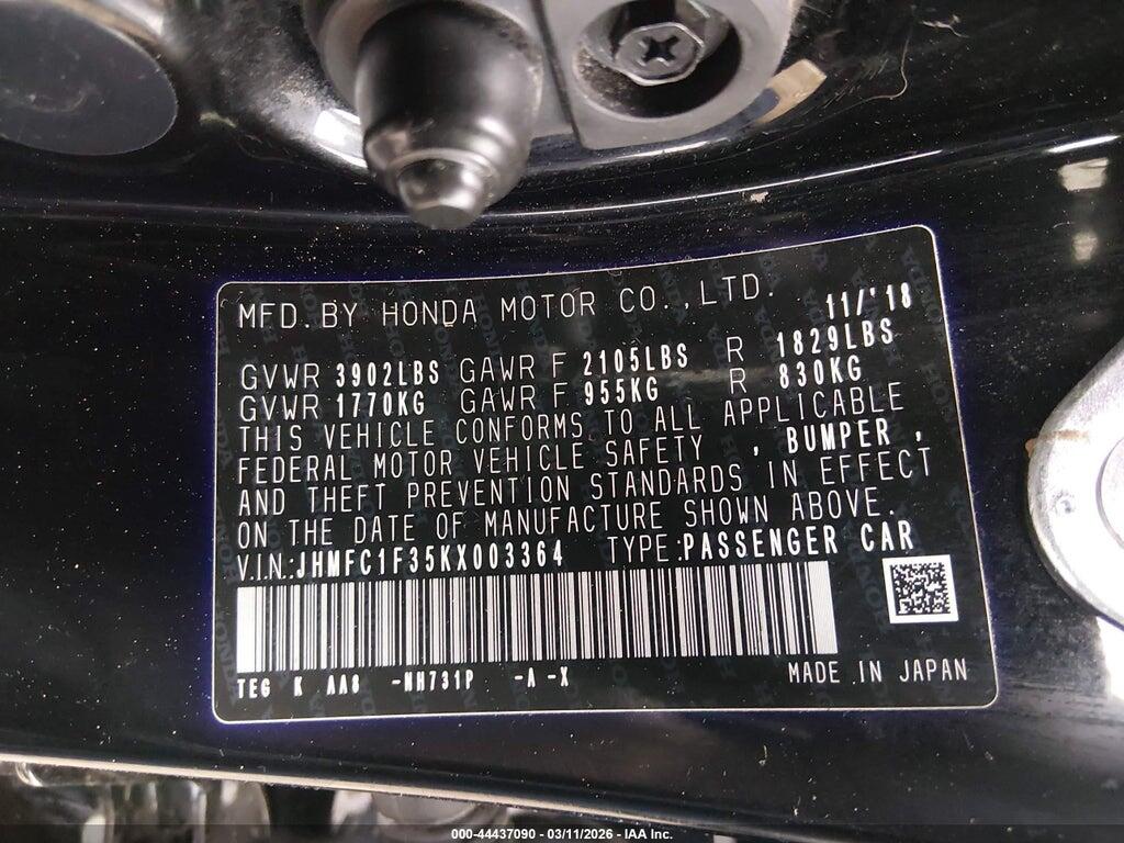 JHMFC1F35KX003364 2019 HONDA CIVIC photo no. 9