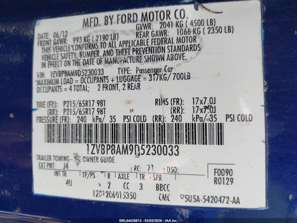 1ZVBP8AM9D5230033 2013 FORD MUSTANG photo no. 9