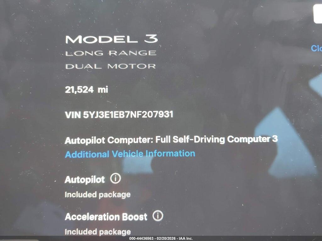 5YJ3E1EB7NF207931 2022 TESLA MODEL 3 photo no. 7