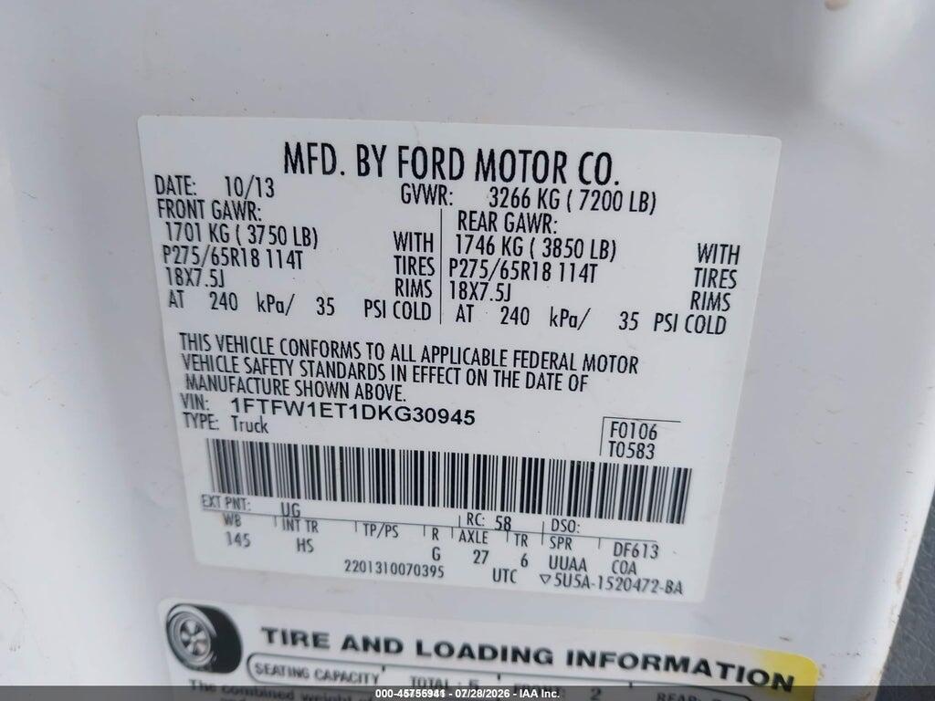 1FTFW1ET1DKG30945 2013 FORD F-150 photo no. 9