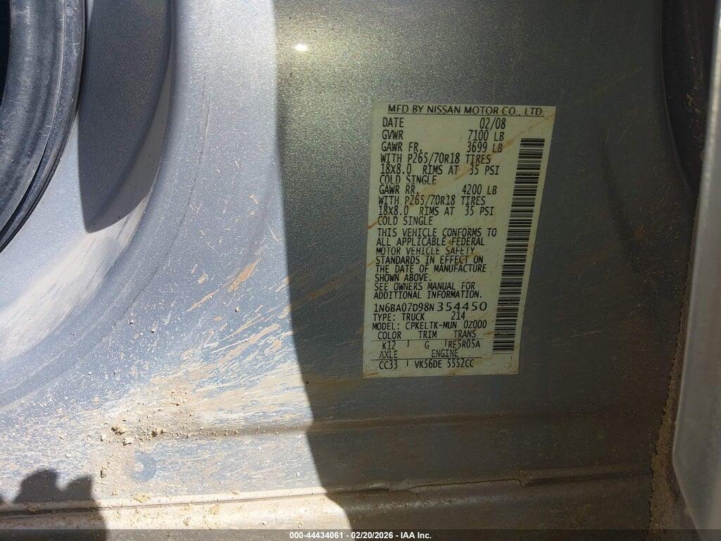 1N6BA07D98N354450 2008 NISSAN TITAN photo no. 9