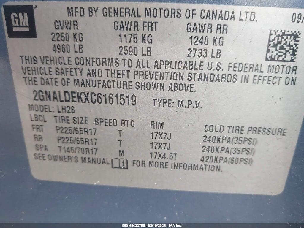 2GNALDEKXC6161519 2012 CHEVROLET EQUINOX photo no. 9