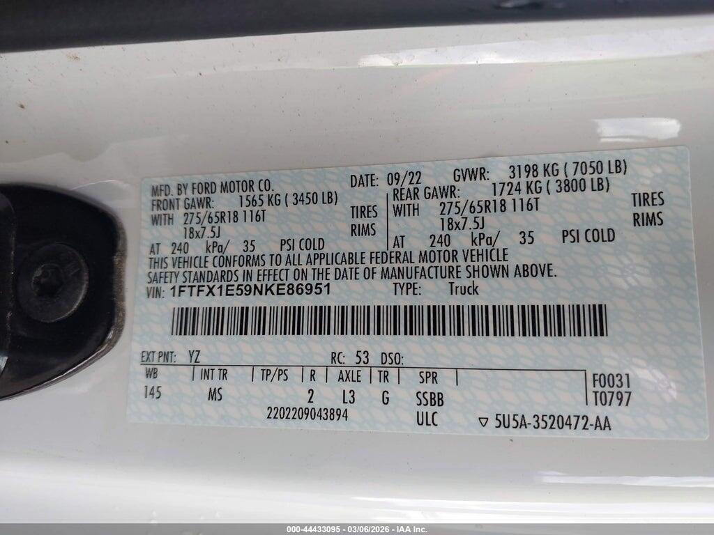 1FTFX1E59NKE86951 2022 FORD F-150 photo no. 9