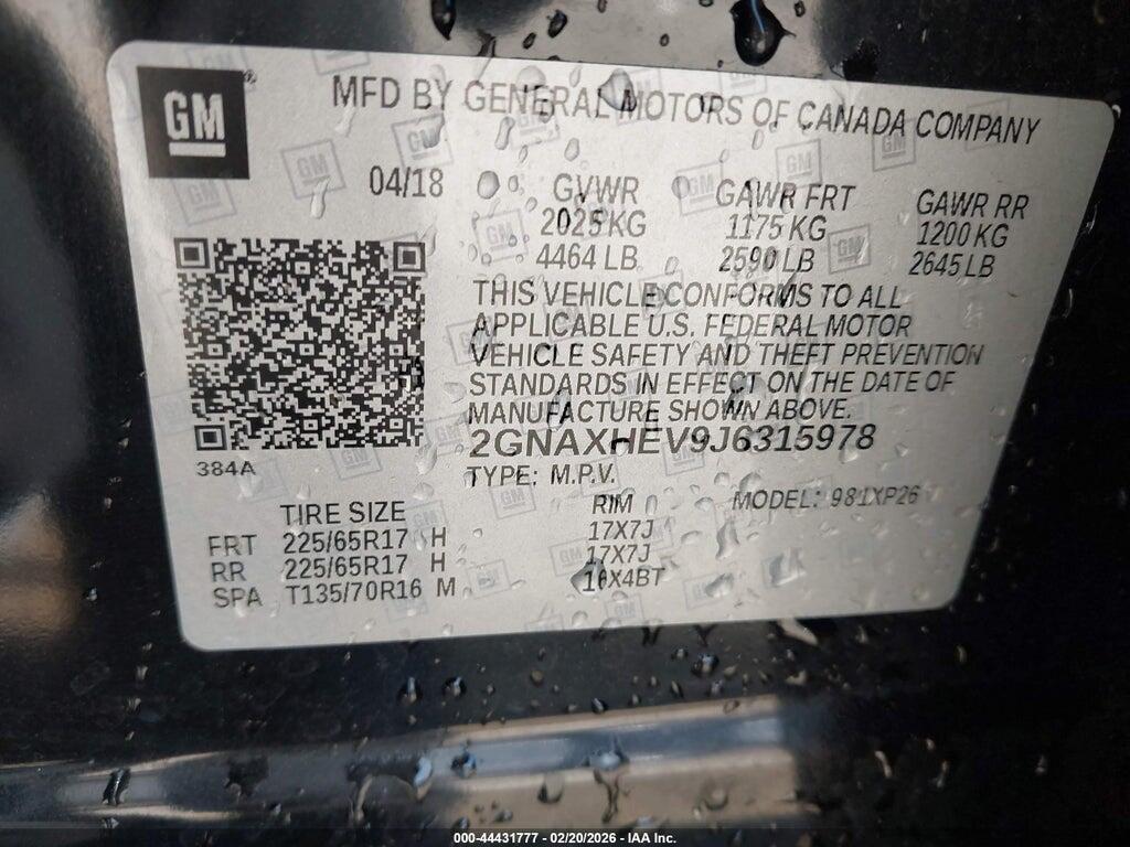 2GNAXHEV9J6315978 2018 CHEVROLET EQUINOX photo no. 9