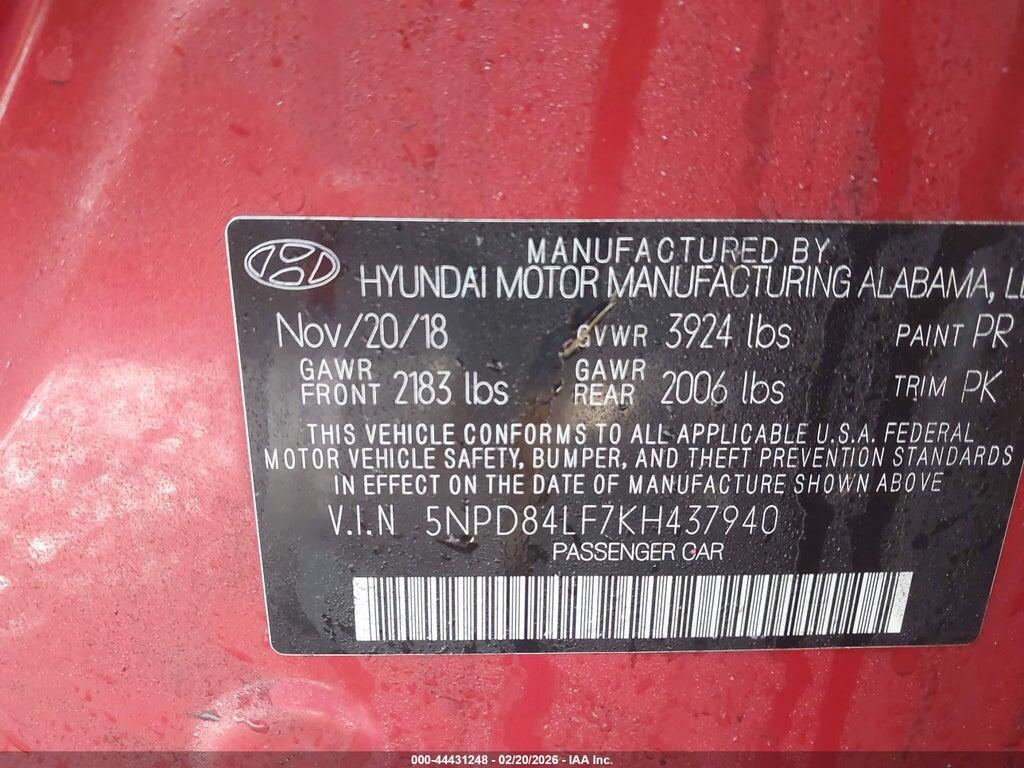 5NPD84LF7KH437940 2019 HYUNDAI ELANTRA photo no. 9