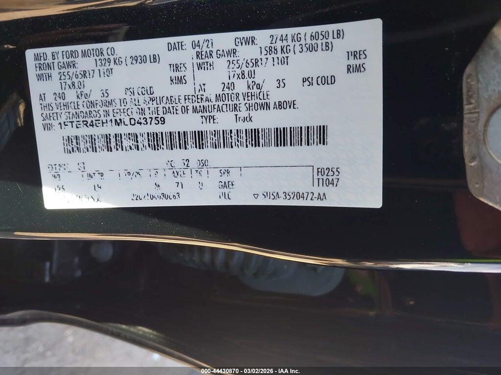 1FTER4EH1MLD43759 2021 FORD RANGER photo no. 9