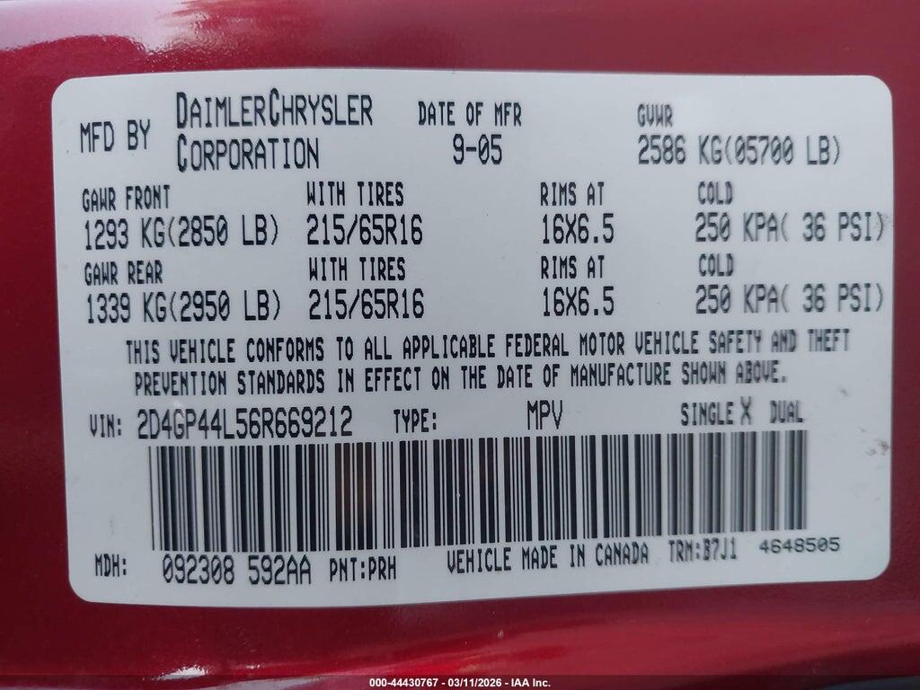 2D4GP44L56R669212 2006 DODGE GRAND CARAVAN photo no. 9