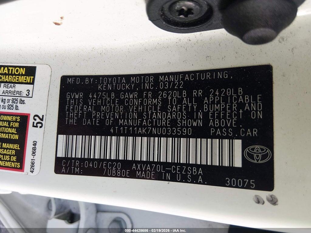 4T1T11AK7NU033590 2022 TOYOTA CAMRY photo no. 9