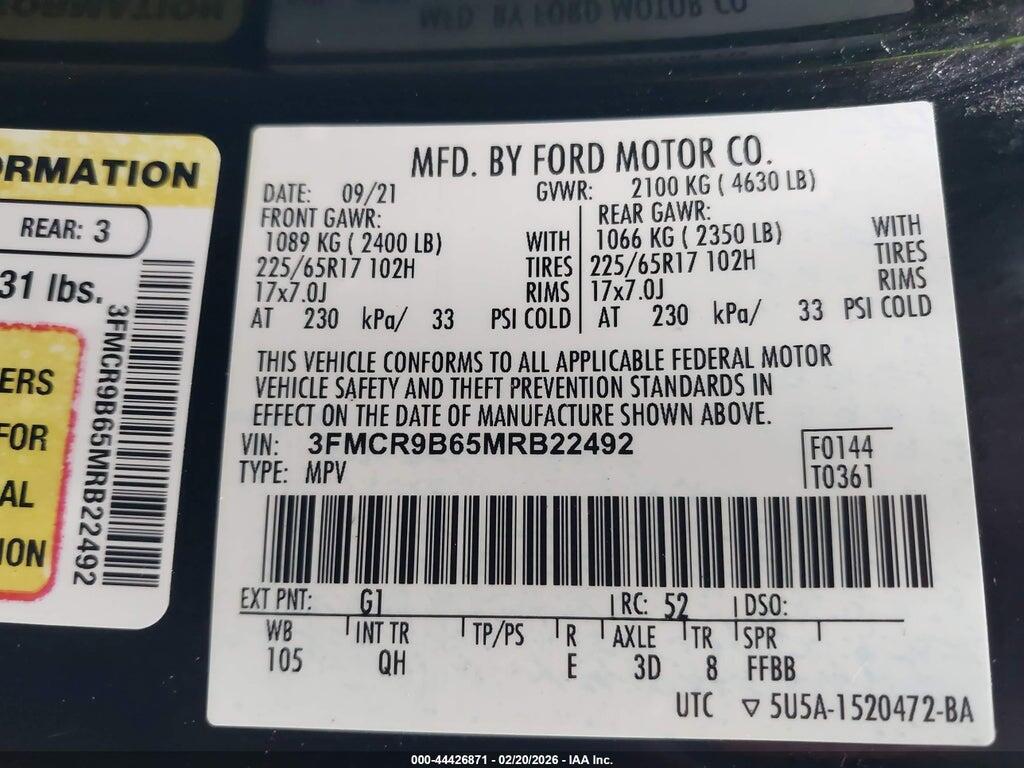 3FMCR9B65MRB22492 2021 FORD BRONCO SPORT photo no. 9