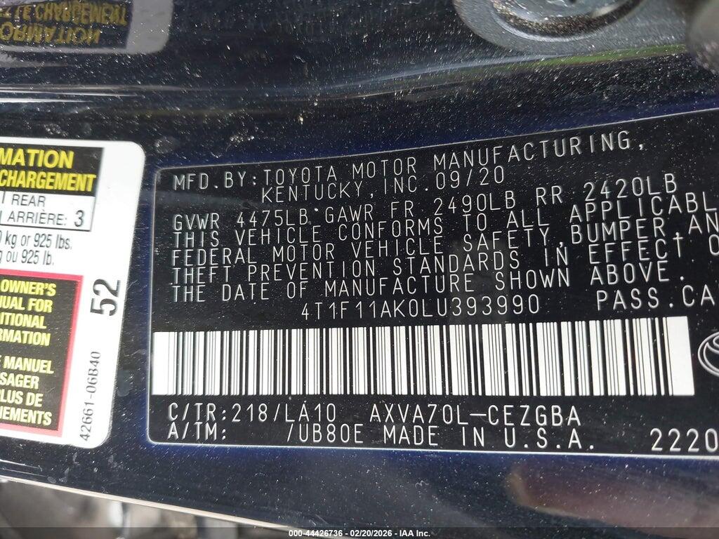 4T1F11AK0LU393990 2020 TOYOTA CAMRY photo no. 9