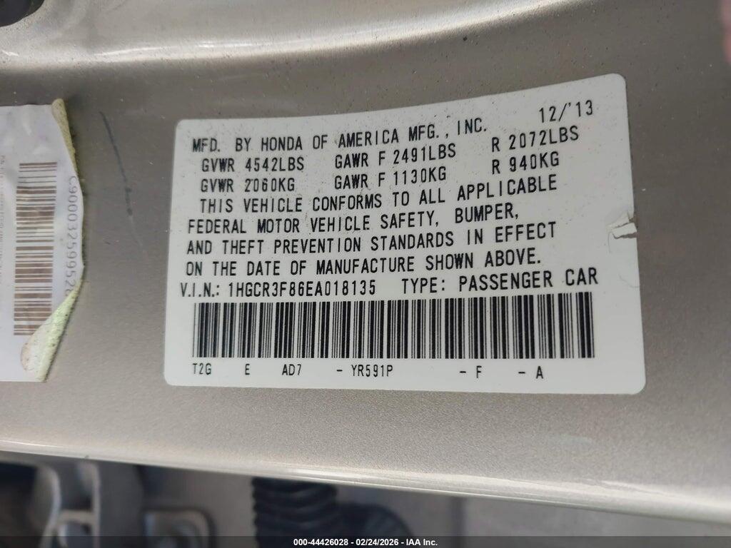 1HGCR3F86EA018135 2014 HONDA ACCORD photo no. 9
